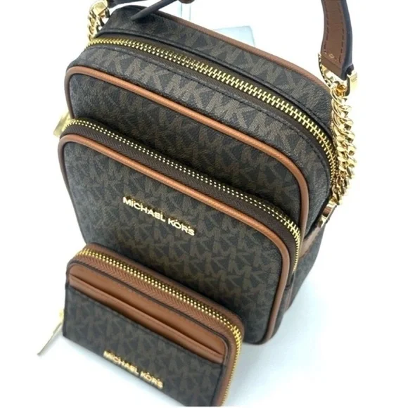 Michael Kors Medium NS Chain Xbody Bag & Jet Set Travel MD ZA Card Case Wallet